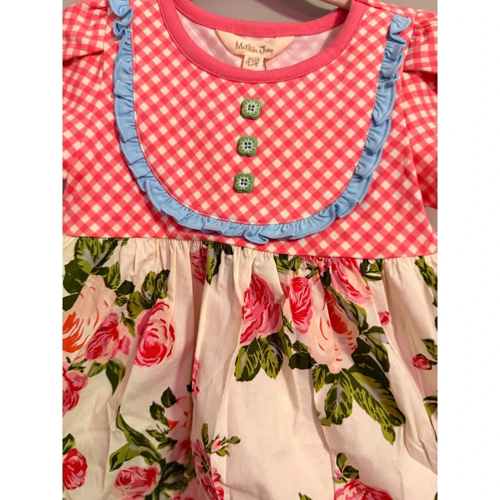 Matilda Jane Girls Pink Gingham Floral Ruffle Dress Size 12-18 Months - Picture 2 of 4